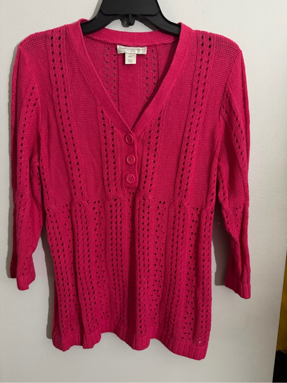 Christopher & Banks Fuchsia V-Neck Button Knit Sweater